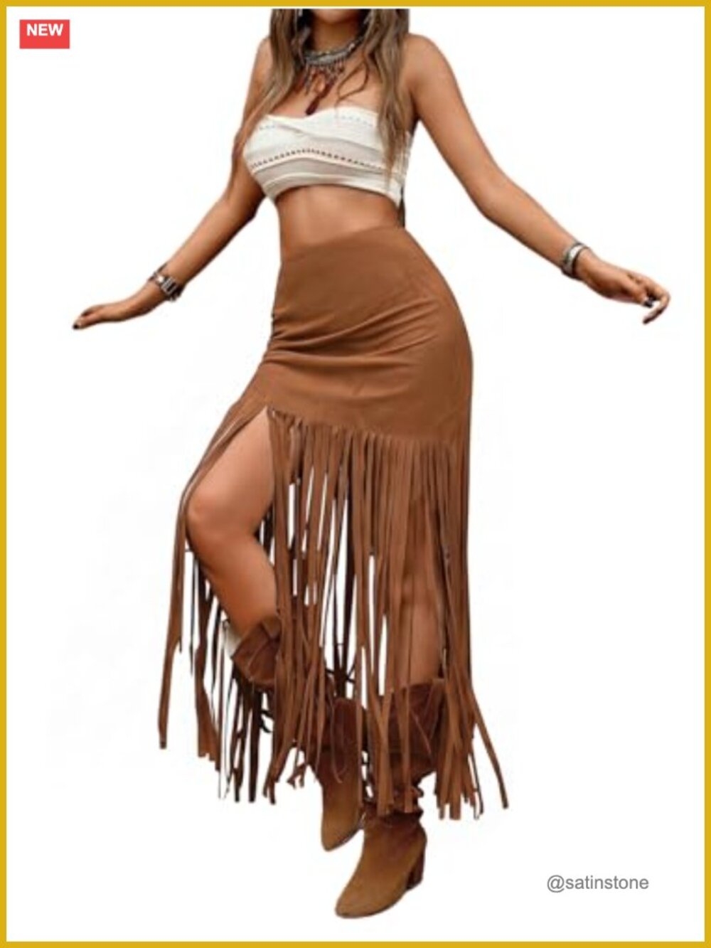Fringe Suede Maxi Skirt Women's High Waist Tassel Long Western Cowgirl Skirt